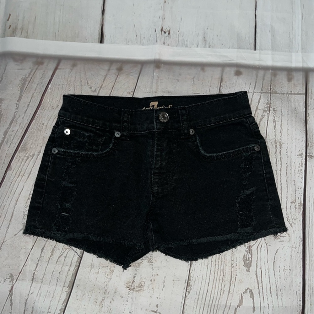 Girls 7 For All Mankind Distressed Black Cut Off Shorts
